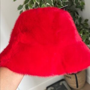 Luxurious Red Faux Fur Bucket Hat